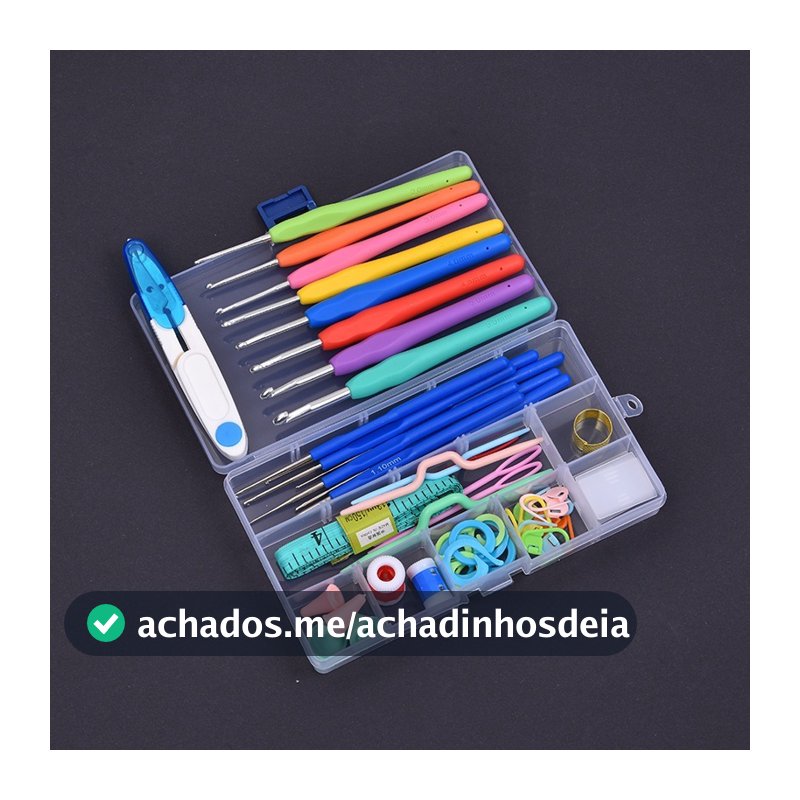KIT CROCHÊ COMPLETO FERRAMENTAS AGULHAS, TESOURA - 53 PÇS
