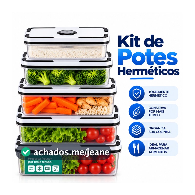 Kit 5 Potes Herméticos Com Tampas De Vedação Para Frezzer E Micro-ondas Retangular Pote Transparente