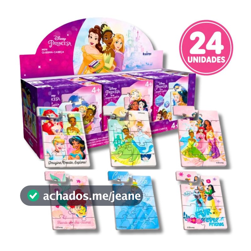 Kit com 6/12/24 Jogos Quebra Cabeça Lembrancinha infantil Princesas Disney 10 Peças Original
