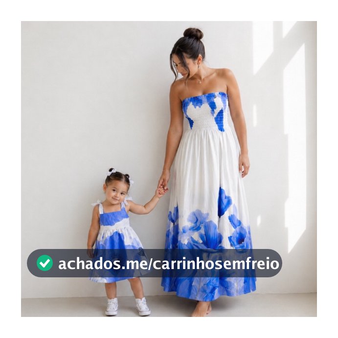 Kit Mãe e Filha Vestido Longo Floral Azul | Vestido Tal Mãe Tal Filha Infantil e Feminino Elegante Festa Casual Verão