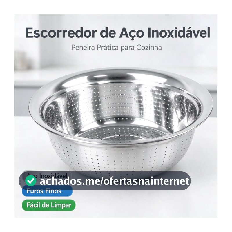 Escorredor De Arroz Inox Legumes Frutas Multiuso Cozinha Alça Coador Peneira Drenagem Inoxidável