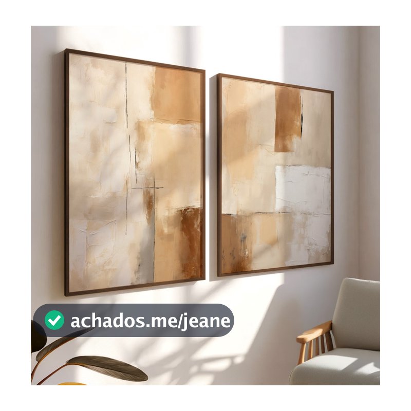 Quadros Decorativos Moldura Filete Sala Quarto Escritório Duo Abstrato Pintura Linhas Em Marrom Bege