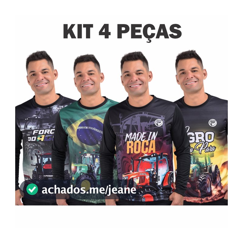 KIT 4 Camiseta do Agro Masculina UV Agropecuária Fazenda Bruto Camisa Dryfit Trator Brasil Blusa