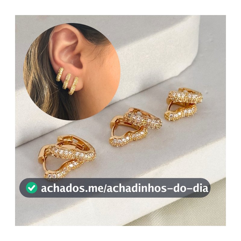 Kit Trio Brincos Argola Cravejadas Coração Luxo Zircônia Feminina Delicada Banhado em Ouro 18k  Acesórios Femininos
