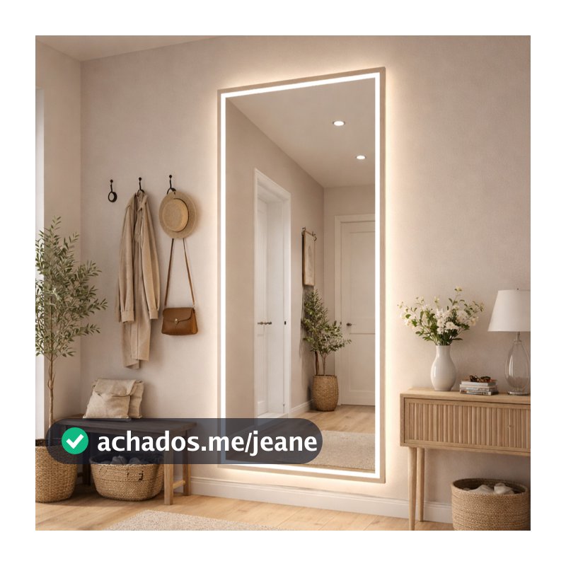 Espelho Grande Com Led 3 Cores Touch 180X90cm Corpo Inteiro Jateado Entrega Rapida