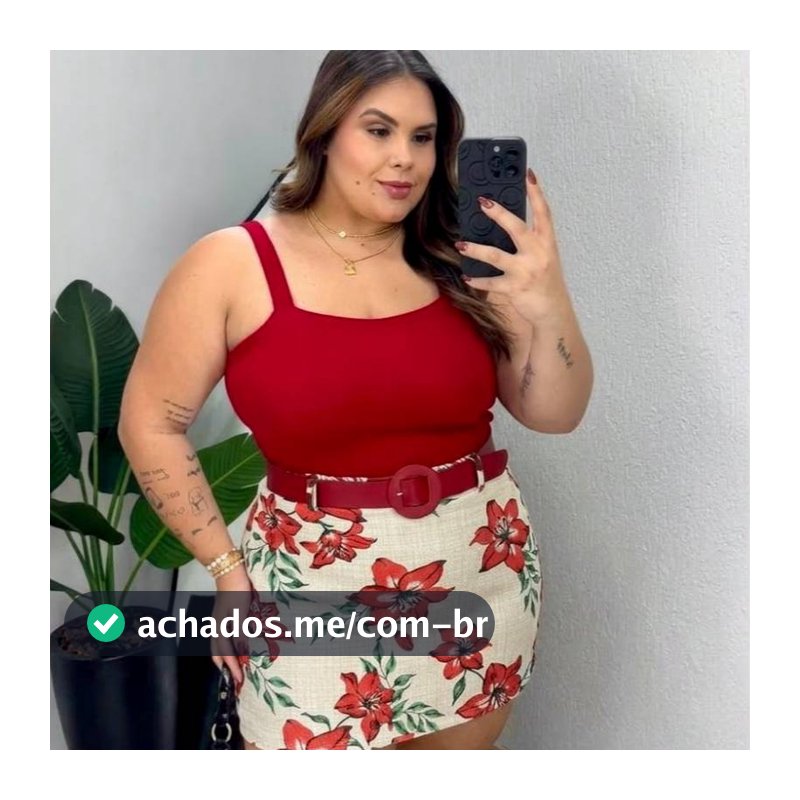 Conjunto Plus Size Feminino Blusa Cropped + Short Saia + Cinto Elegante