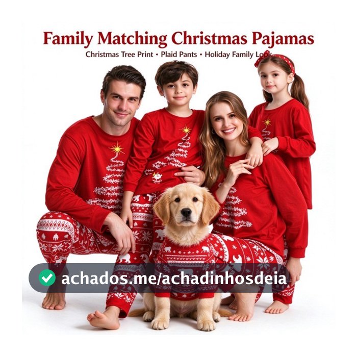 Conjunto De Pijamas De Natal Combinando Para A Família , Cães E Proprietários , Tops Macios Com Estampa De Árvore Vermel