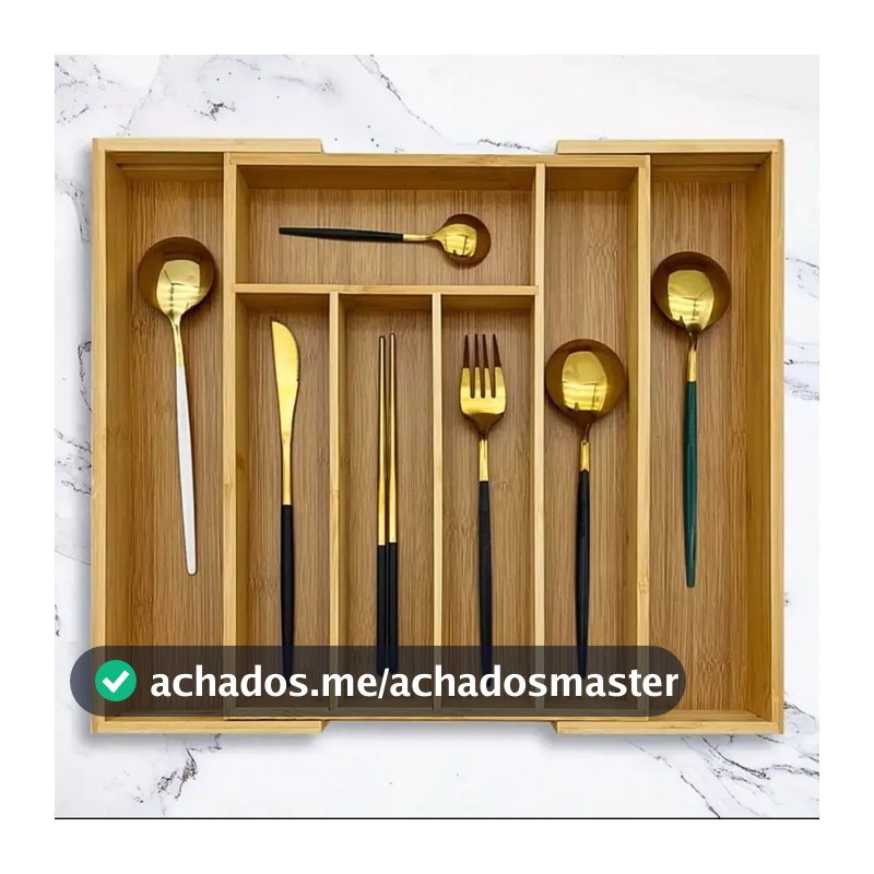 Porta Talheres Gaveta Bambu 7 Divisoria Extensivel Ajustavel