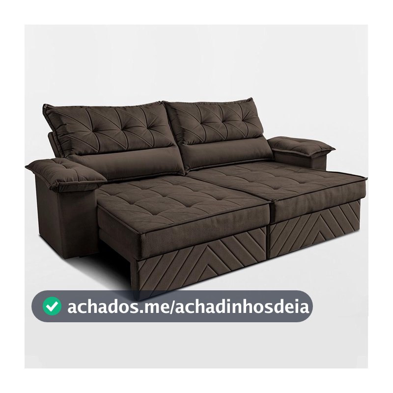 Sofá Retrátil e Reclinável 2,40m com Molas e Espuma D33 Thunder. Velusoft Cama inBox