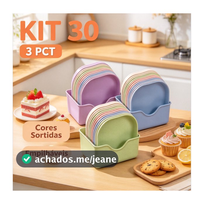 Kit 30 Pratos Plásticos Coloridos Duros Reutilizáveis Para Refeições E Lanches