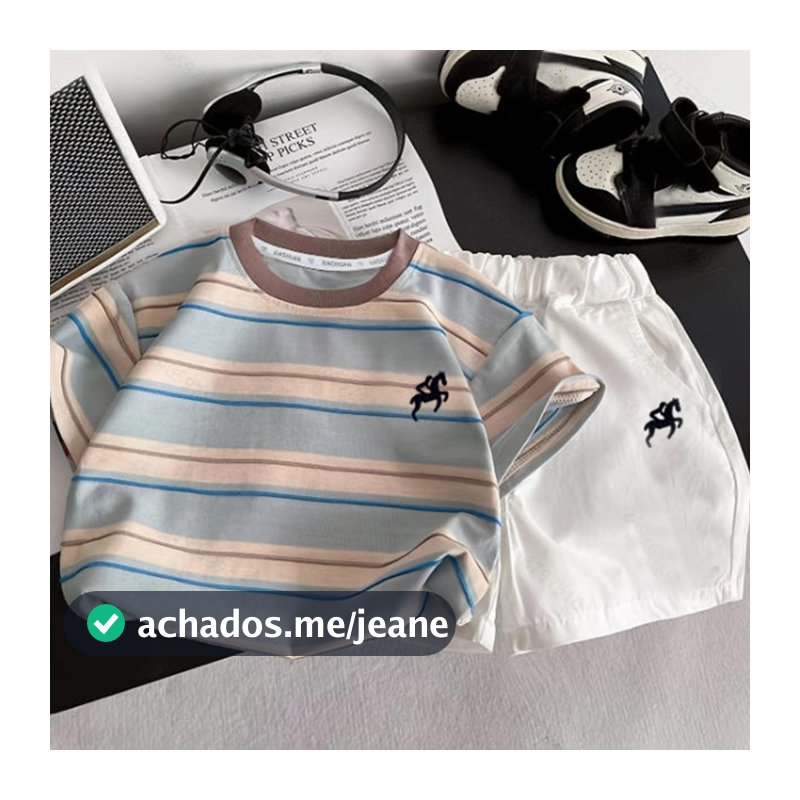 Conjunto Casual De Algodão Macio Para Bebê Menino , Camiseta Listrada E Shorts , 2 Peças , 0-5 Anos