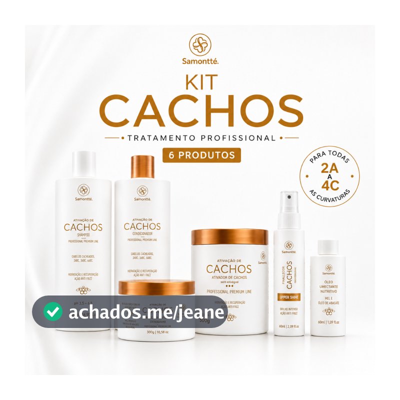Kit Cachos Profissional S’amontté 6 Itens Ativador 500g Hidratação Nutrição Anti Frizz Curly 2A a 4C