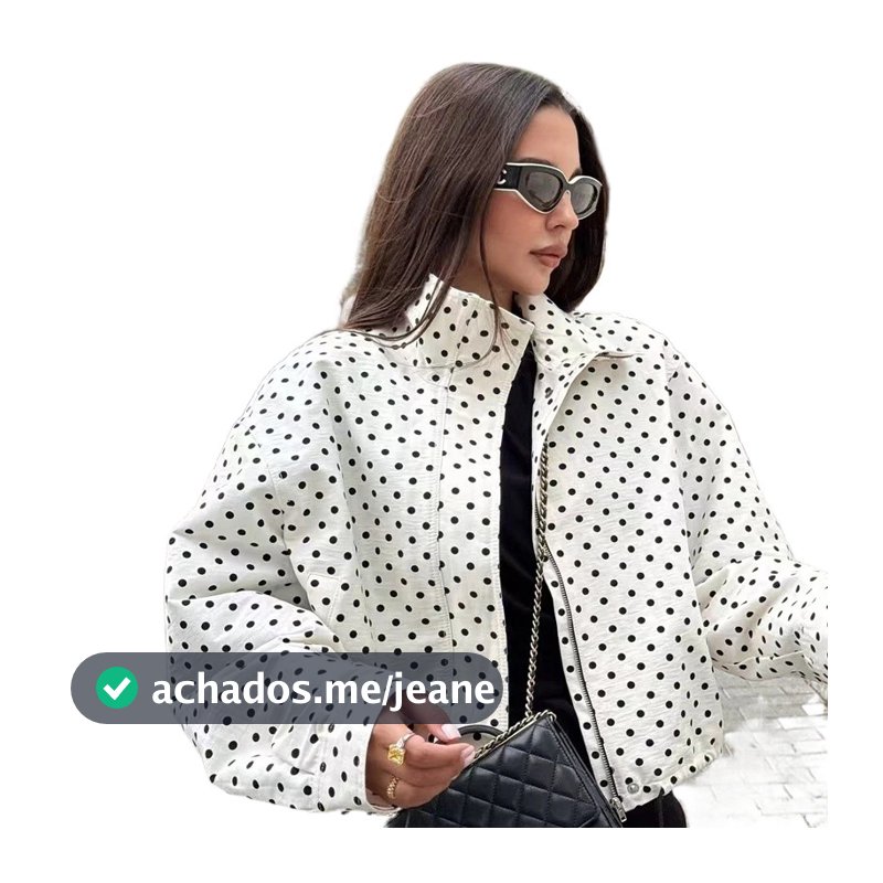 Jaqueta Bomber De Bolinhas , Feminina Demi-Temporada , Manga Comprida Grande , Agasalhos Aviador , Plus Size , Casacos C