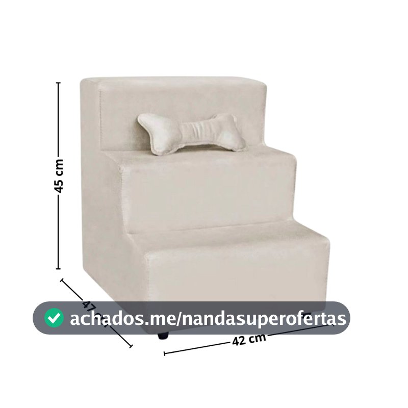 Escada Pet Estofada 3 Degraus para Cachorrinho e Gato com Brinde, Escadinha com Conforto e Segurança