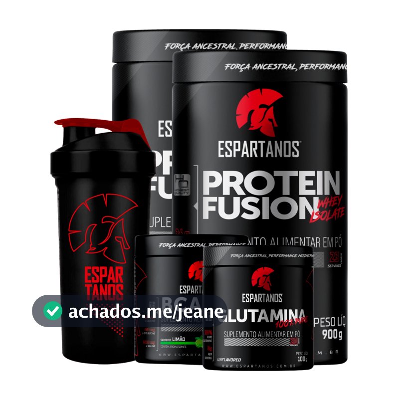 Kit 2x Whey Protein Fusion Isolado + Bcaa + Glutamina + Coqueteleira - Espartanos