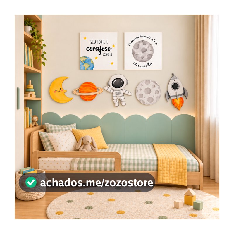 Kit Placas Decorativas Astronauta em MDF 3MM para Decoração de Quarto Infantil