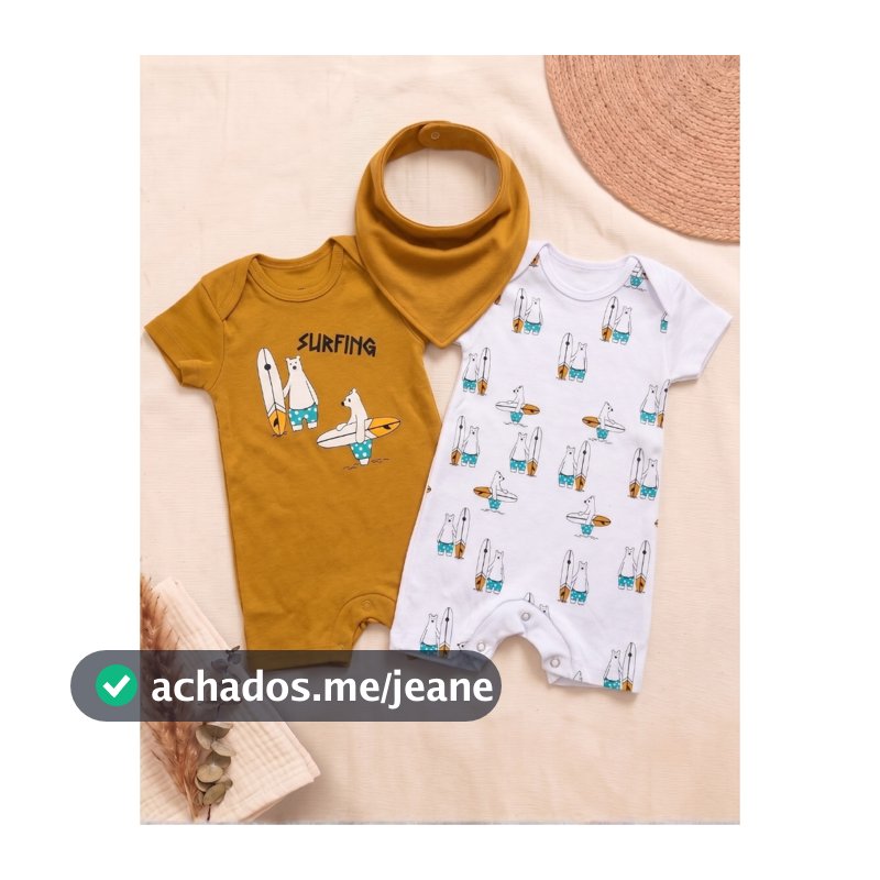 Kit 2 Romper Macacão Bebê Menino E Babador