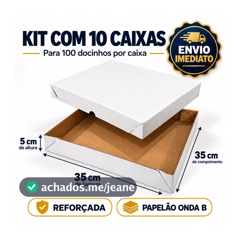 10 Caixa para 100 Salgados e Doces – Tampa e Fundo – Papelão Branco e Kraft  – Envio Imediatoi