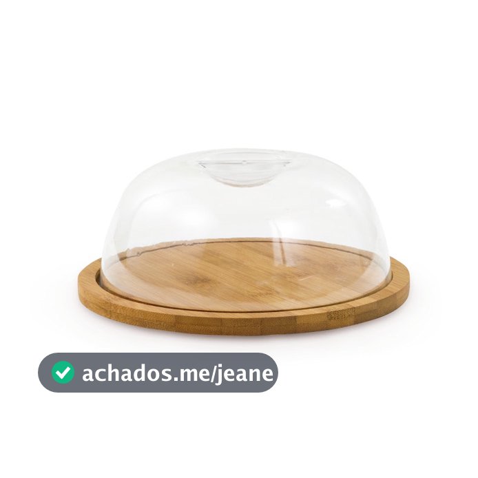 Porta Queijo Queijeira Frios Bolo Base Bambu Tampa Em Acrílico Transparente Resistente