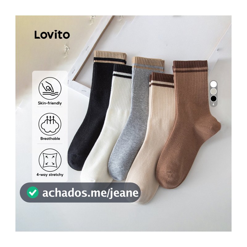 Lovito Casual Meias Sem Alças Respiráveis Ao Toque Elasticidade Em 4 Direções Multicoloridas Feminino LNE117060