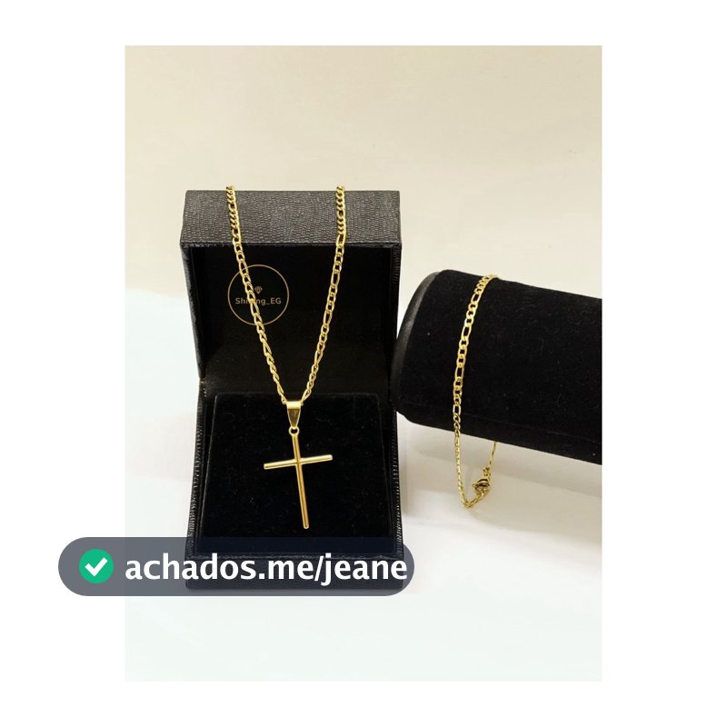 ⚡PROMOÇÃO ⚡ Corrente + Pingente Cruz Palito Banhados a ouro 18k Cordão Masculina Crucifixo Moeda Antiga