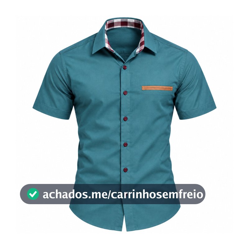 Camisa Social Masculina Manga Curta Slim - Camisete Camisa de Gola
