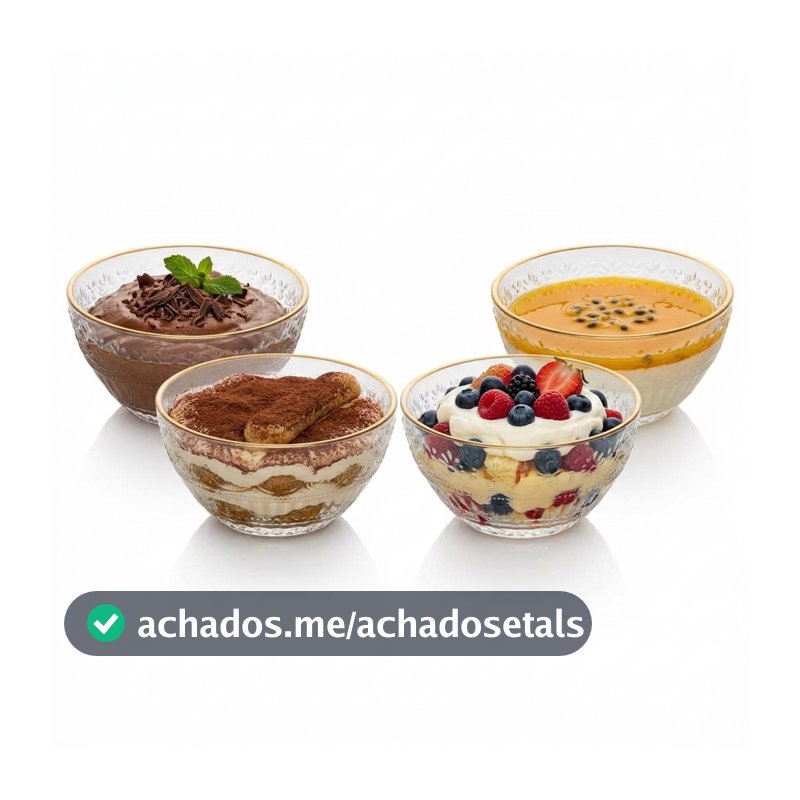 Conjunto 4 Bowls de Cristal 12,5cm Mauve com Fio de Ouro Wolff para Sobremesa Frutas Petiscos Acompanhamentos Mesa Posta