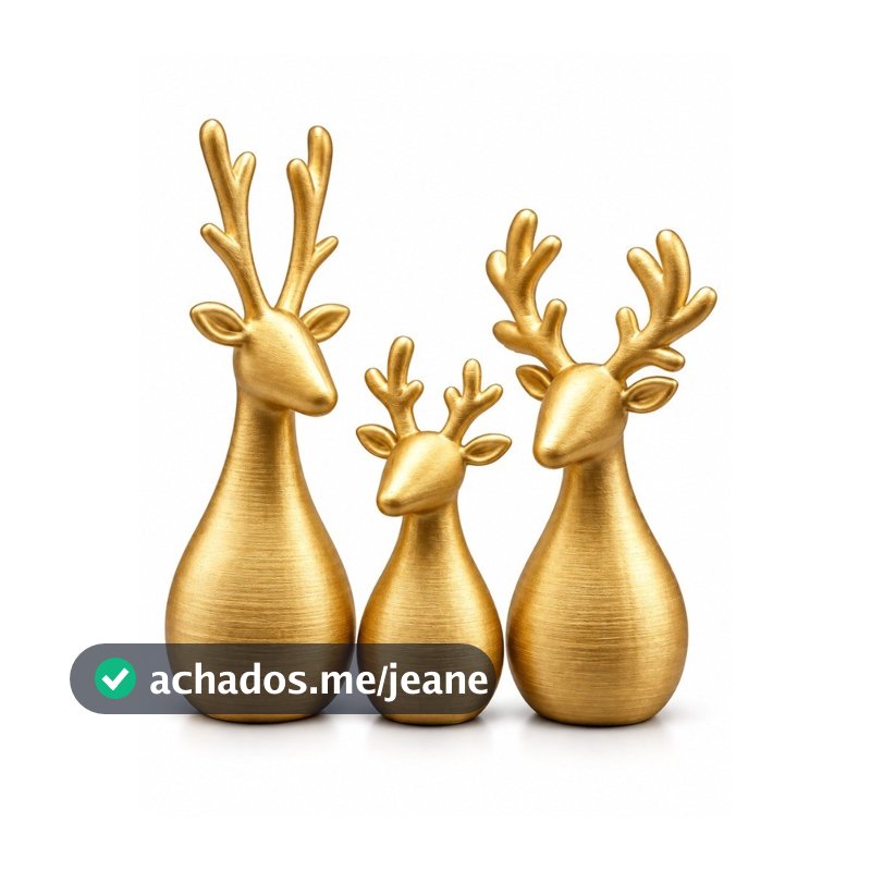 Trio Renas Douradas de Natal 3 Peças Enfeite Natalino Nórdico Decoração Casa Mesa