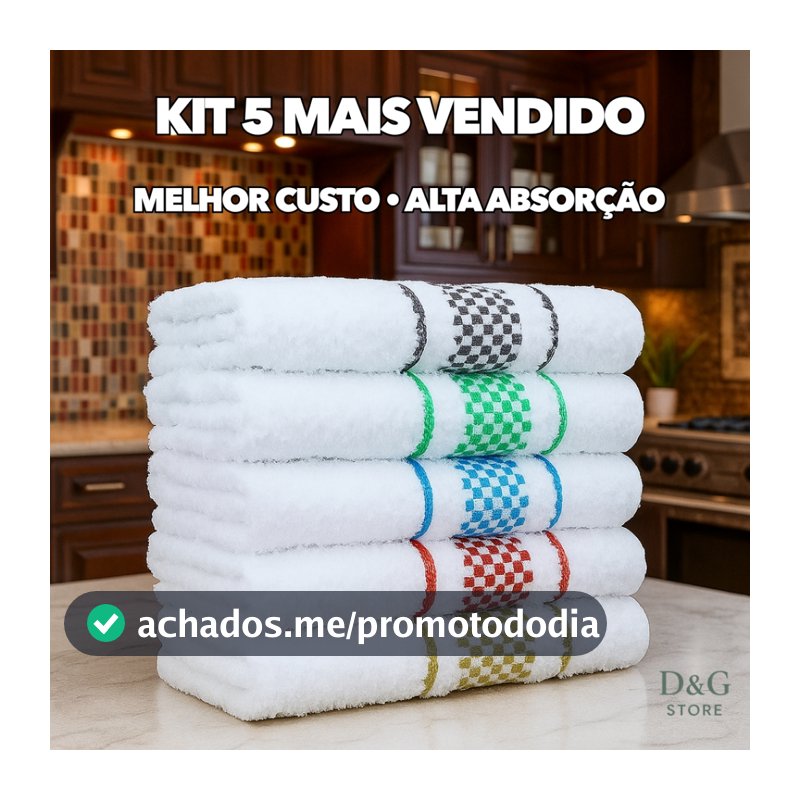Kit 5 Panos de Prato Copa Xadrez 45x70 Jacquard Atoalhado Toalha De Cozinha