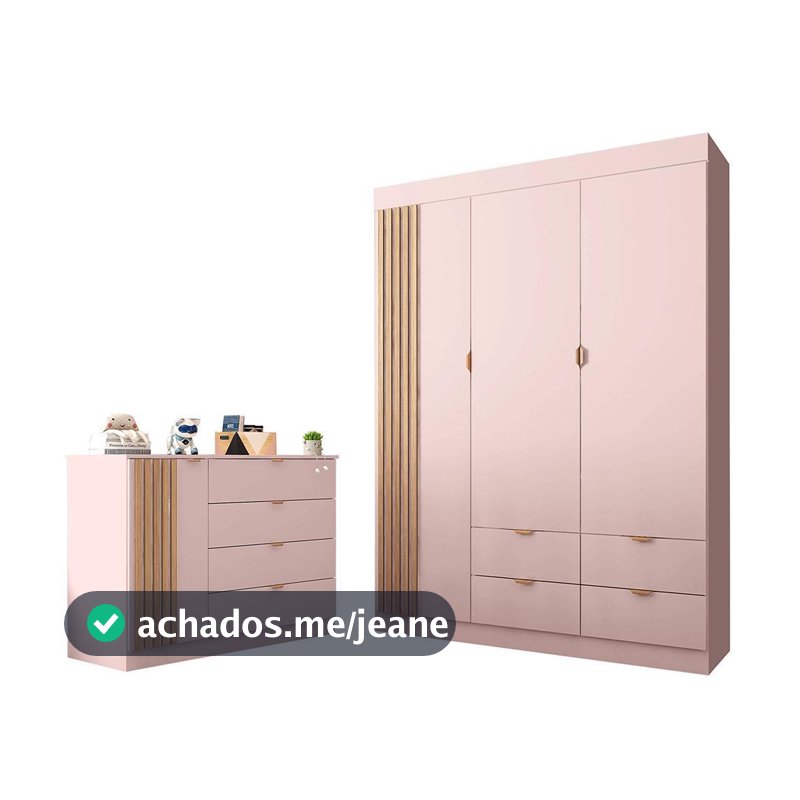 Jogo de Quarto Infantil Ayla com Guarda Roupa e Cômoda - Phoenix Baby