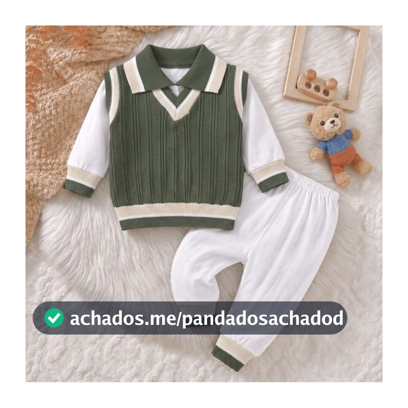 Conjunto Bebê Menino Tricô 3 Peças Saída Maternidade Pagão RN Casaco Colete Calça Recém-Nascido