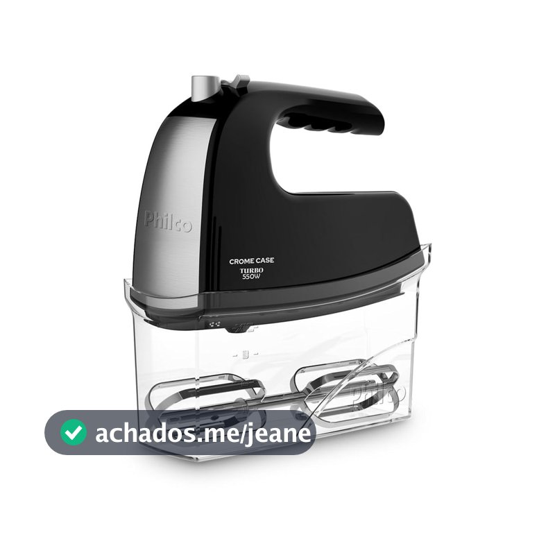 Batedeira Portátil Philco 550W Crome Case Preto Inox PBT450P