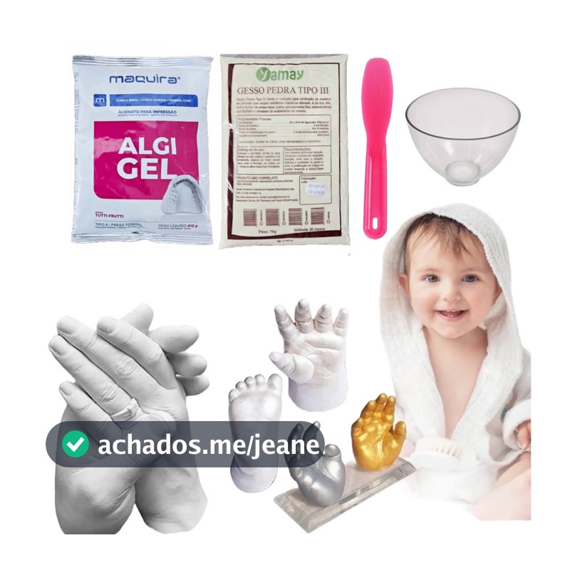 Kit moldagem pés e mãos bebê, adulto, odontologia