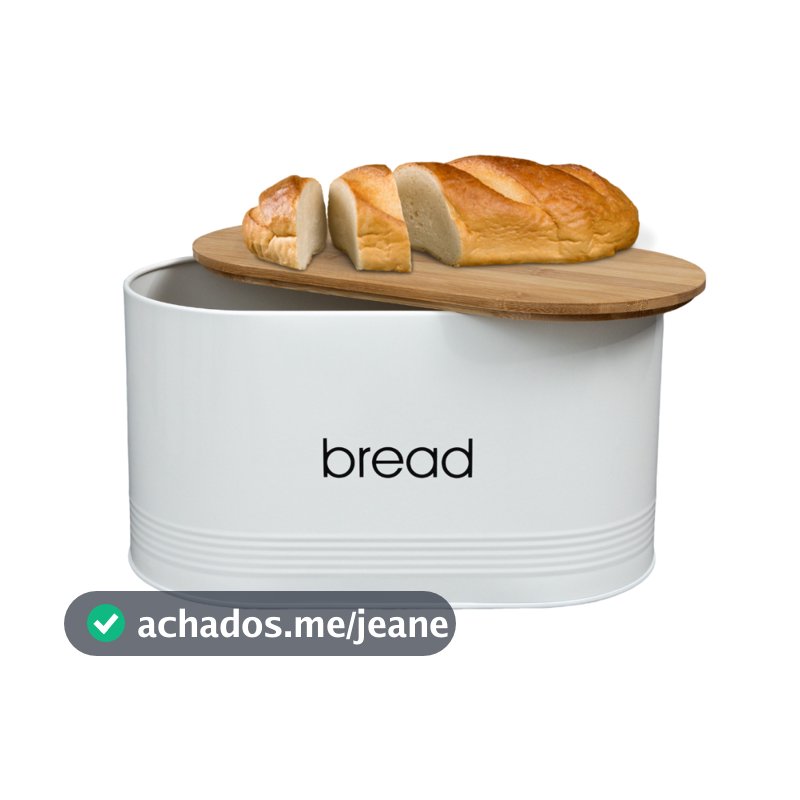 Porta Mantimentos Retangular Pão Bread Tampa Aço Galvanizado 34x18cm Organização Cozinha Premium
