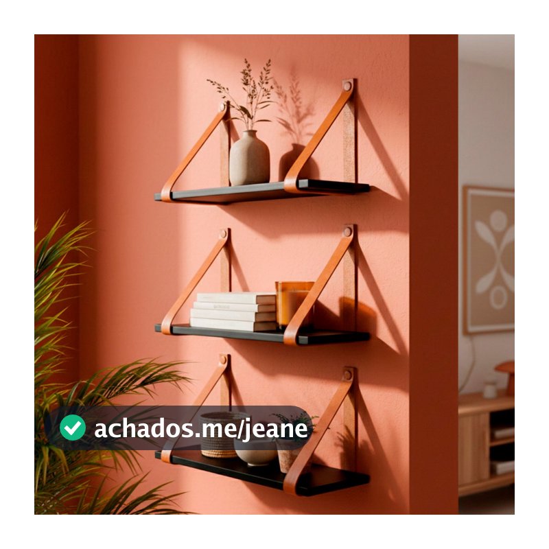 Kit 3 Prateleira Para Banheiro Decorativa Suspensa Prateleira Decorativa Com Alça em Couro