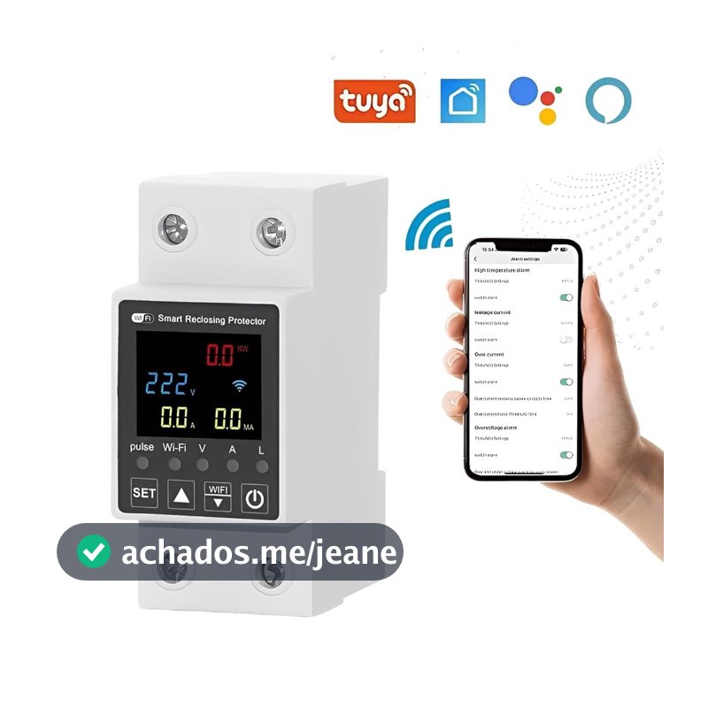 Disjuntor Wifi 1-63A Compatível Alexa Google Monitor Energia Temperatura 1P Bivolt 110-240V