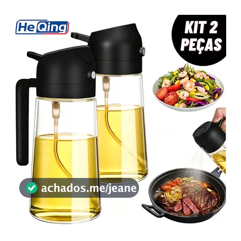 Kit 2 Frascos de Spray Garrafa Pulverizador Multiuso de Azeite de Oliva Vinagre 450ml Com alça