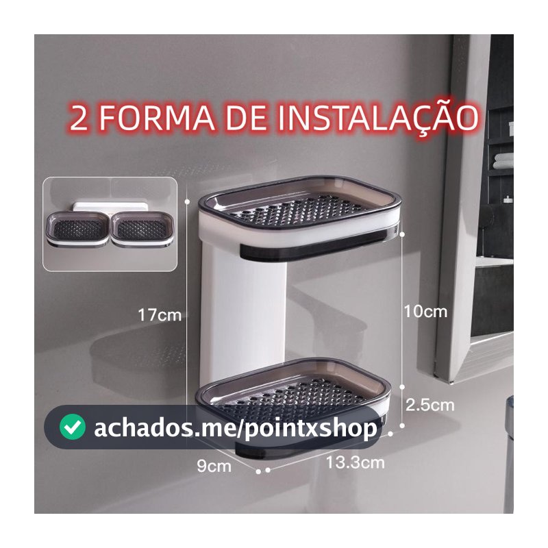 Kit Saboneteira Facil Instalar 2 Camada Caixa De Sabão Para Banheiro Com Suporte Favourite Sem Furo
