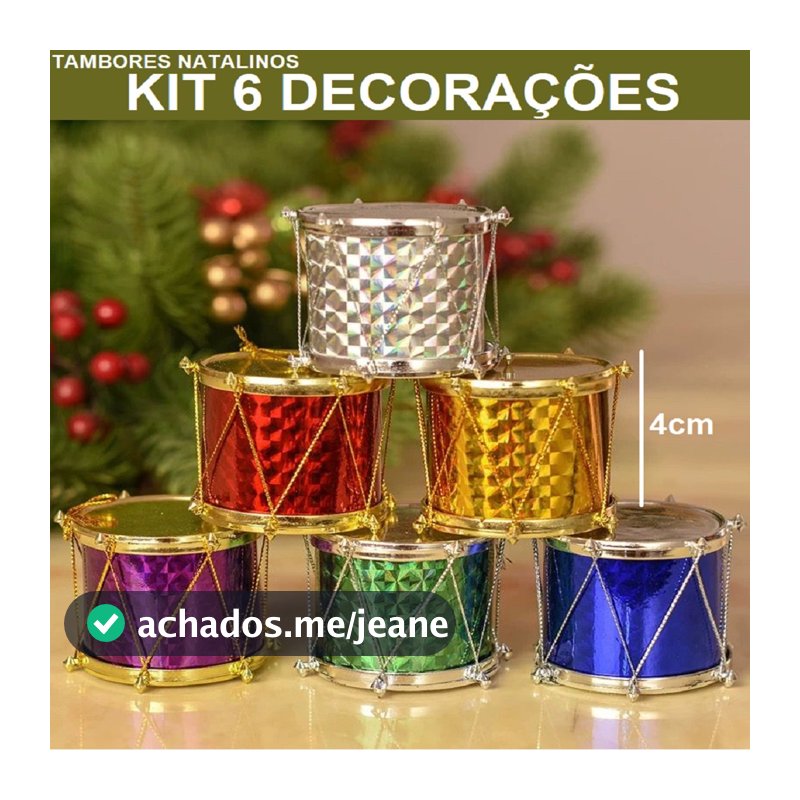Conjunto De 12 Ou 6 Tambores Tamborino 4cm Decoração Natalina Para Arvores De Natal Coloridos