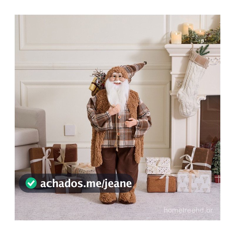 Boneco Papai Noel Xadrez Caramelo 30/45cm - Enfeite de Natal Mesa Sala Estante