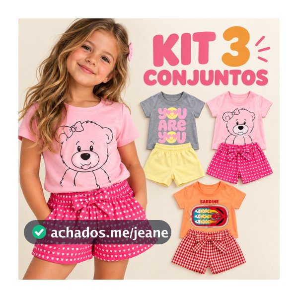 Kit 3 Conjuntos Sortidos Menina Estampados Verão Menina Confortável Para o Dia a Dia Passeio Escola