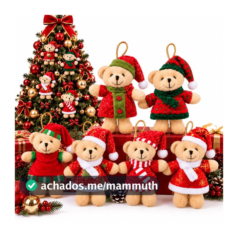 Kit 5 Ursinho Pelúcia Pendente De Natal Enfeite Para Árvore Decoração Natalina