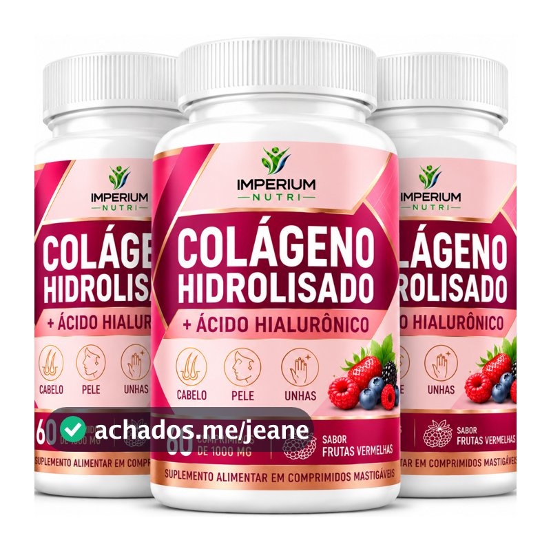3 Colágeno Hidrolisado com Ácido Hialurônico CABELO PELE UNHAS -  KIT PARA 90 DIAS USO