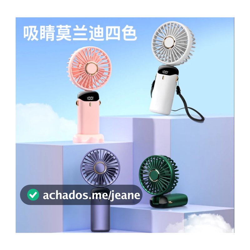 Ventilador Portátil mini  Dobrável 5 Modos De display digital Carregavel Bateria De 3000mA