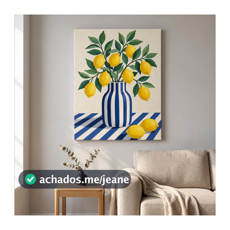 Quadro Decorativo Vaso Listras Azul 60x90 Tela Canvas Grande Pronto Para Pendurar Sala Quarto
