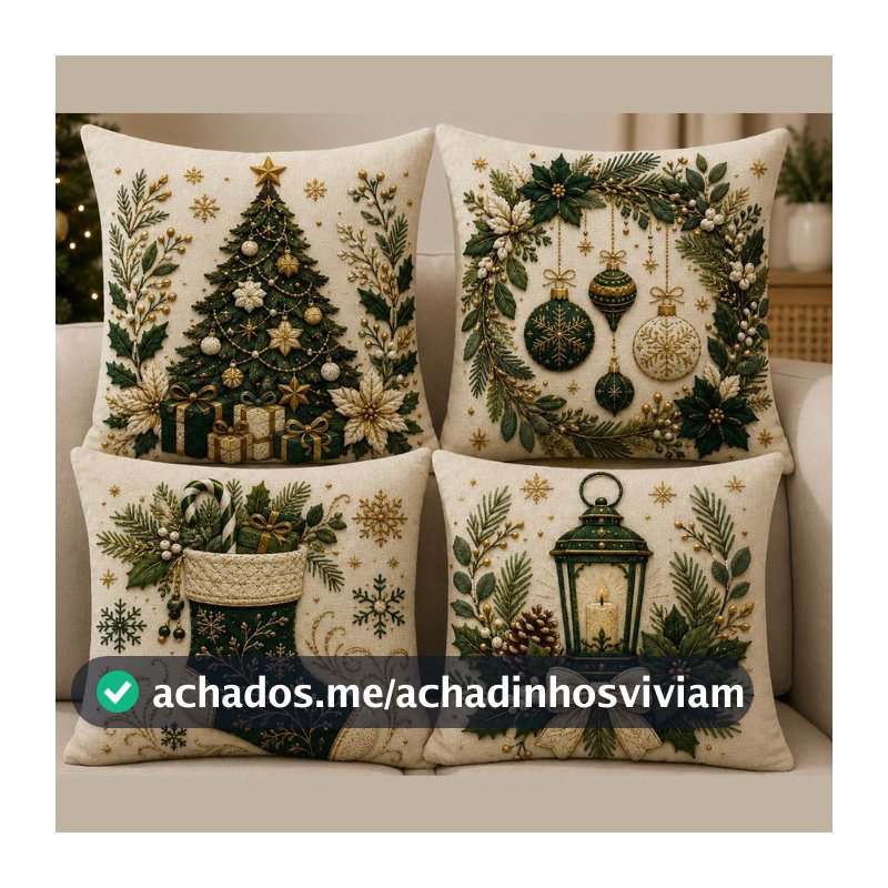Kit 4 Capas Almofadas de Natal Decoração Natalina Promoção Envio Já Ziper Sofa Cama