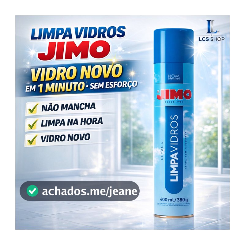 Limpa Vidros Jimo Spray Aerossol 400ml Espelhos Box Banheiro Acrílico Profissional Brilho