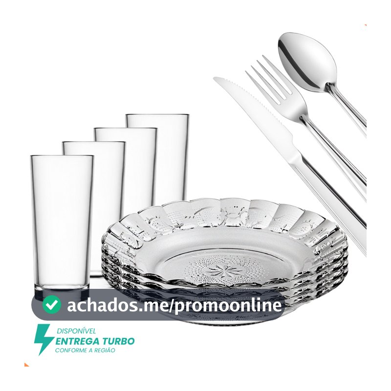 Aparelho de Jantar 20 Peças - Conjunto de Pratos, Copos, Talheres Inox - Mesa Posta Elegante