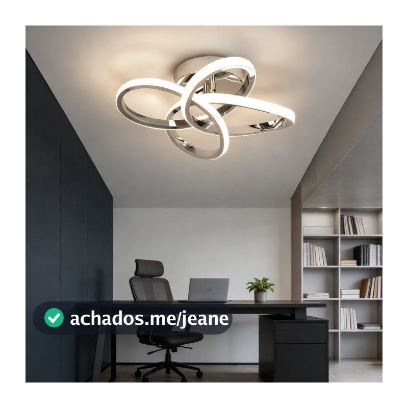 Luminária de Teto Anéis Entrelacados | LED 3 Cores | Alumínio Cromado | Para Sala/Quarto