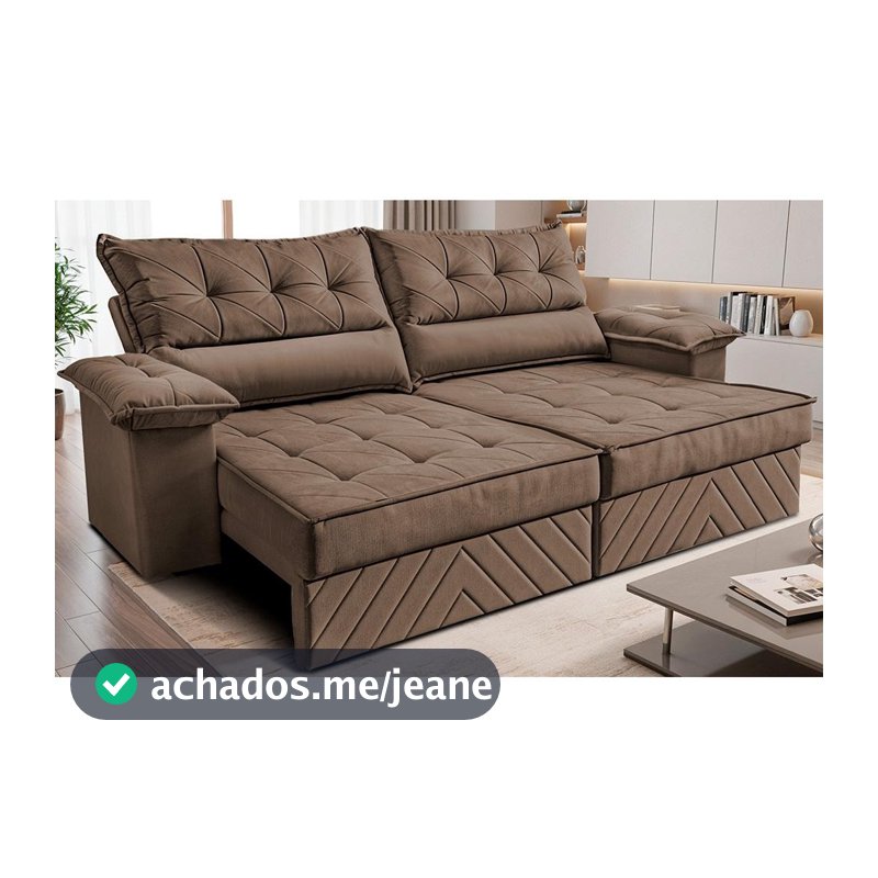 Sofá Retrátil e Reclinável 2,10m com Molas e Espuma D33 Thunder. Velusoft Cama inBox